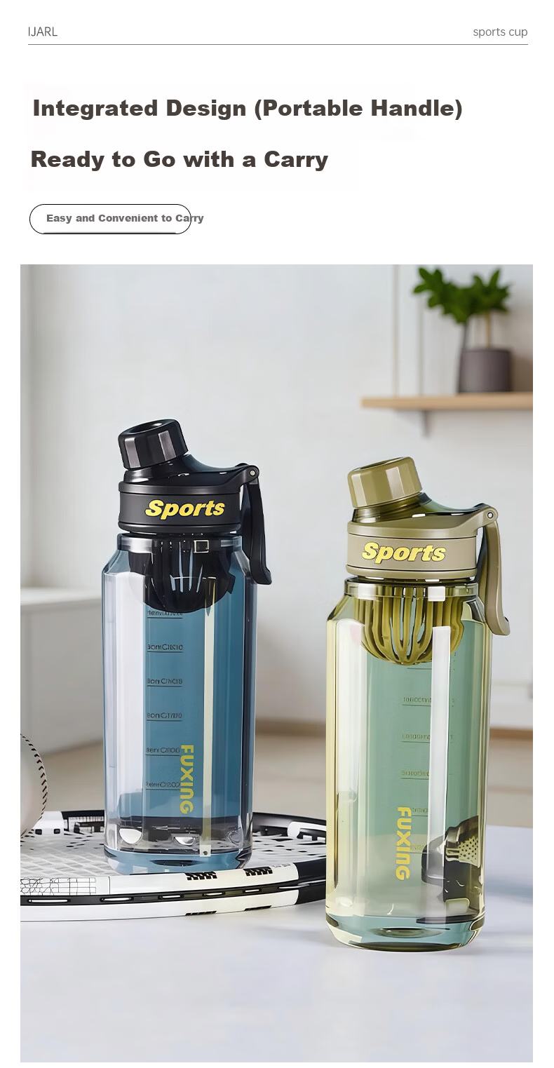 JIWUSENLIN Large Capacity Plastic Sports Water Bottle with Tea Infuser, Shatterproof Portable Fitness Mug for Men And Women, Co-Branded Black Editio 5