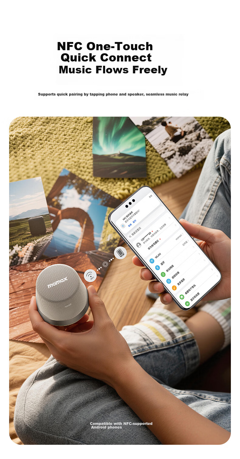 MOMAX Waterproof Magnetic Bluetooth Speaker Portable Mini Wireless High-Quality Sound Music Player for Bathroom Home Indoor Outdoor Desktop Gift for Couples 4