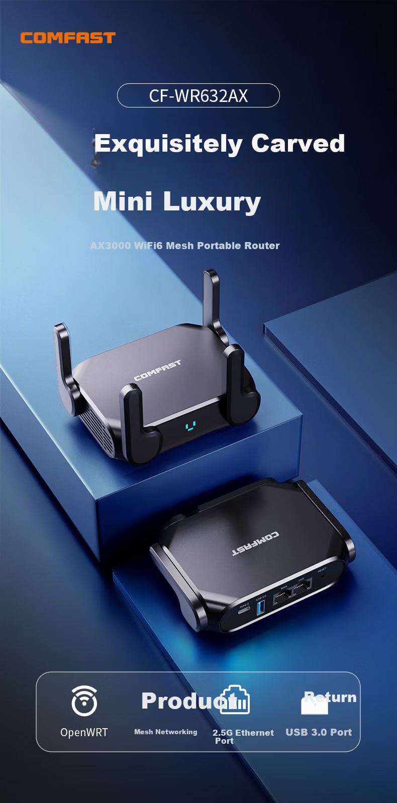 COMFAST WIFI6 AX3000 Mini Wireless Router Gigabit 5G Dual-Band 512MB RAM 2.5G Port USB Power Bank Support Lightweight NAS Storage Portable Travel Router 1