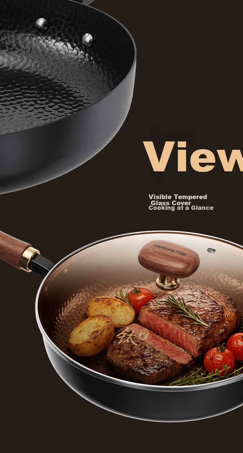 Joyoung 28cm Titanium Iron Non-Stick Frying Pan Skillet Grill Pan Steak Breakfast Pan No Coating 14
