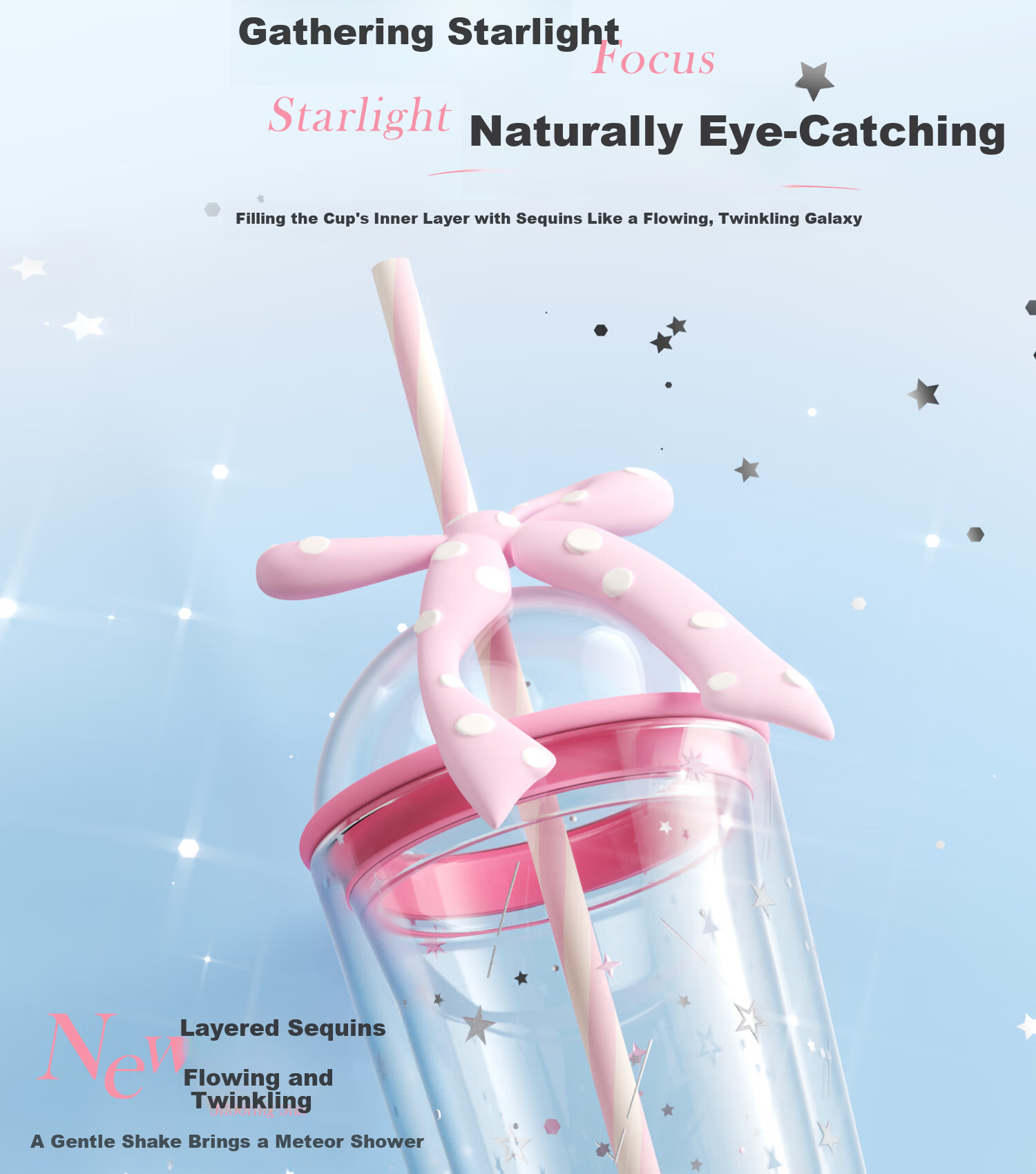 HAERS Double-Layer Bowknot Glass Cup High-Value Desktop Water Cup Girls Straw Cup (Pink) 450ml 7