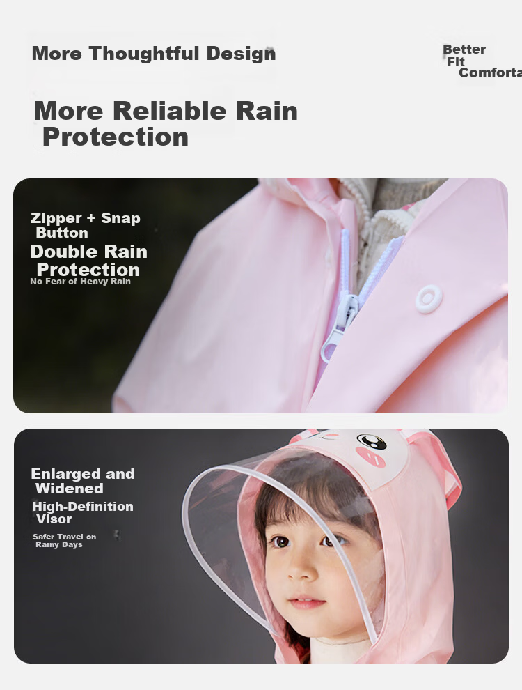 Deli Kids Raincoat for Primary and Secondary Students with Backpack Cover, Extended Full-Body Waterproof, Skin-Friendly and Soft 5