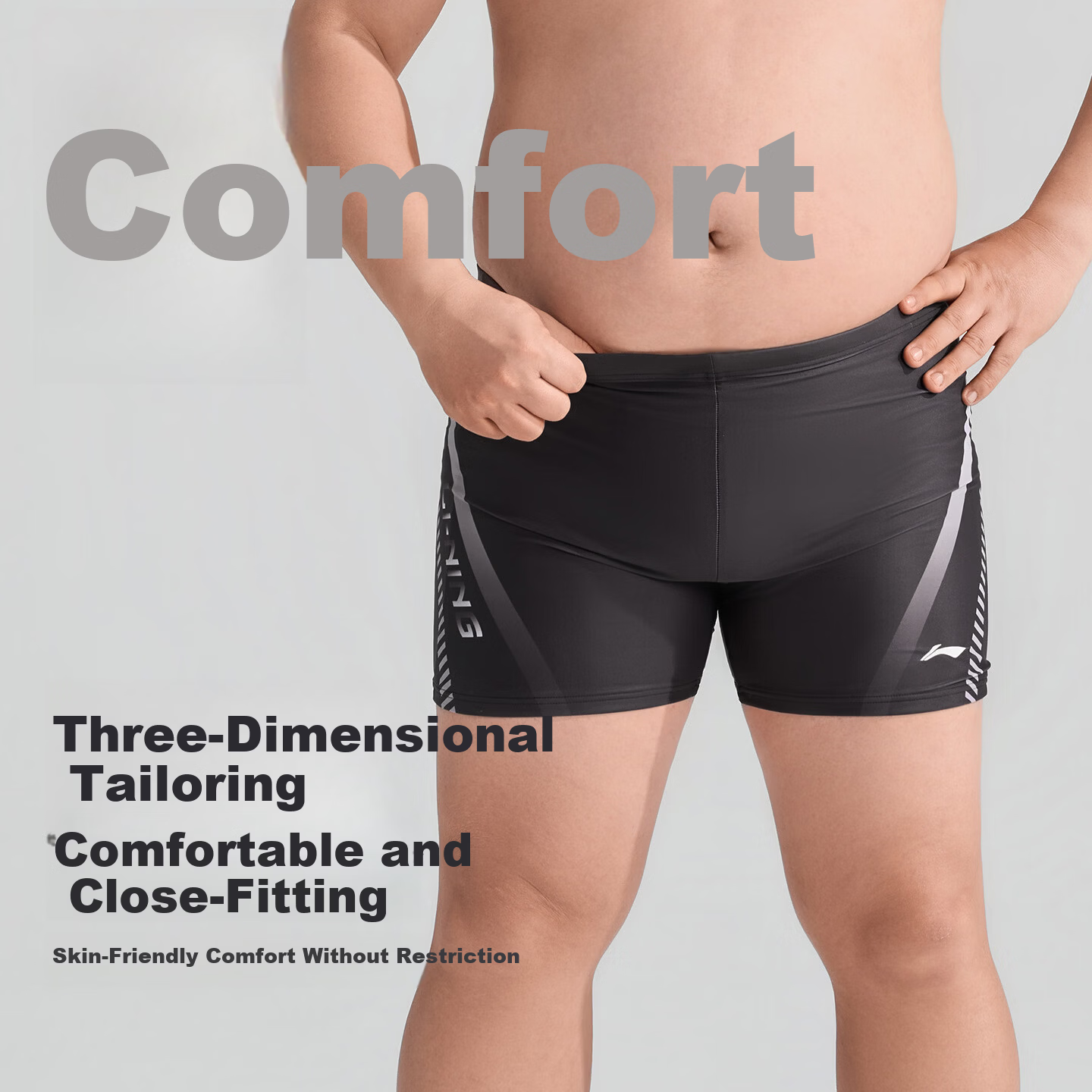 LI-NING Plus Size Men's Swim Trunks, Large Size 200-300 Jin, Adult Square Leg Swimsuit, Big and Tall Men's Swimming Gear