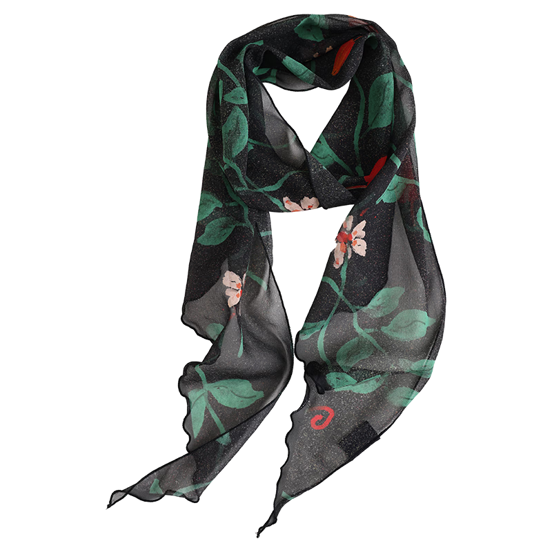 Lagur "Dot Strawberry Fruit" Sweet Feel~ 100% Chiffon Scarf Long Lightweight Women's Romantic Strawberry Fruit