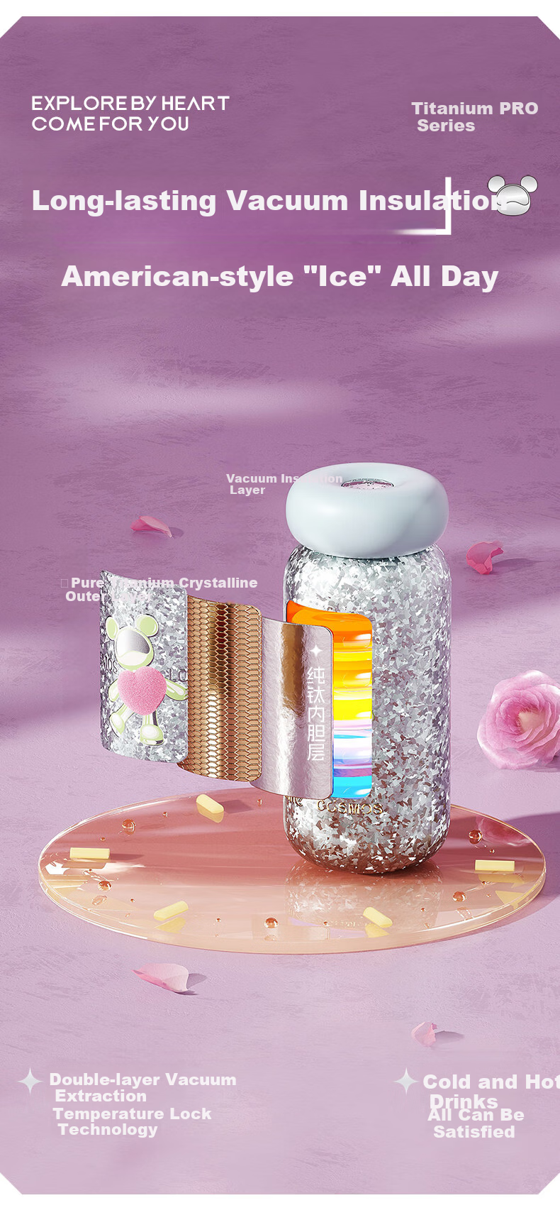 Cille Titanium Insulated Mini Water Bottle for Men and Women, Pure Titanium Inner and Outer, Office Travel Car Use, Stylish High-Value Holiday Gift 9