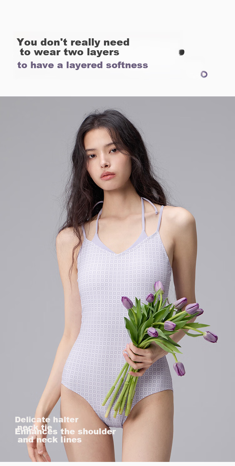 Keep Women's One-Piece Triangle High-End Two-Piece Style Swimsuit for Hot Springs Swimming 400 Purple XL 5