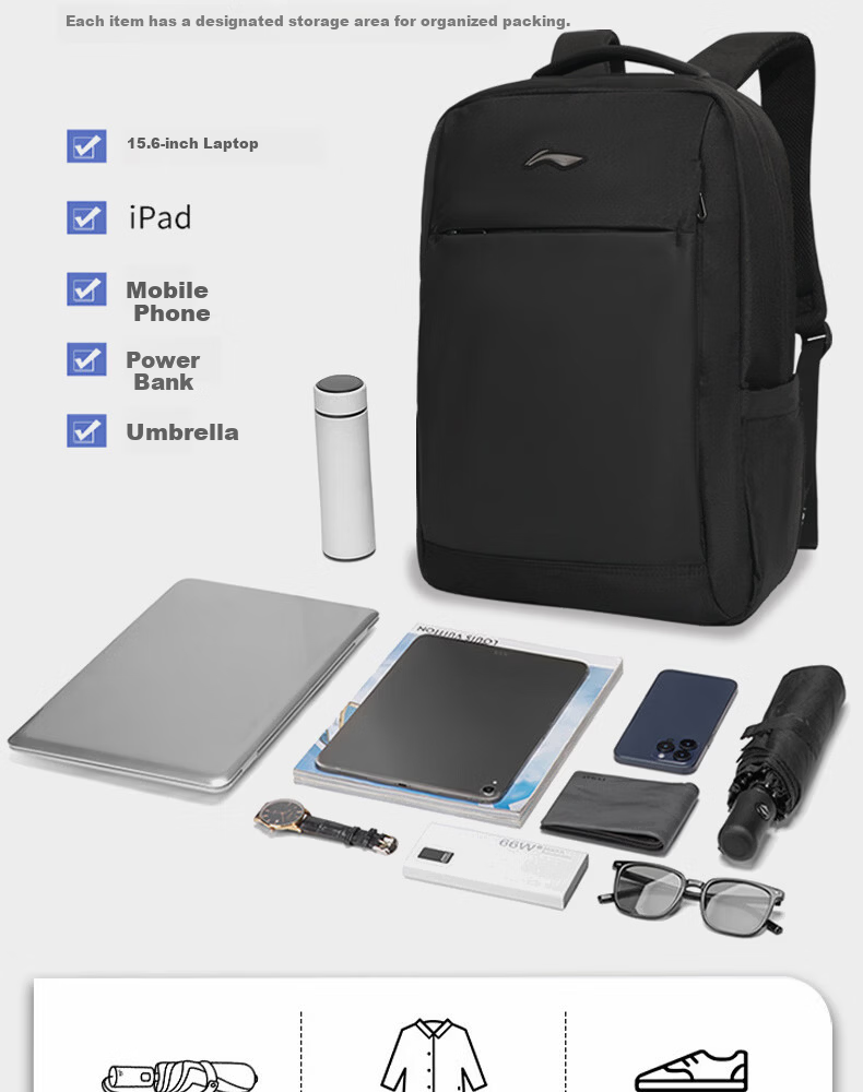 LI-NING Large Capacity Business Travel Backpack Unisex Outdoor Casual School Bag for High School, Middle School, and College Students 4
