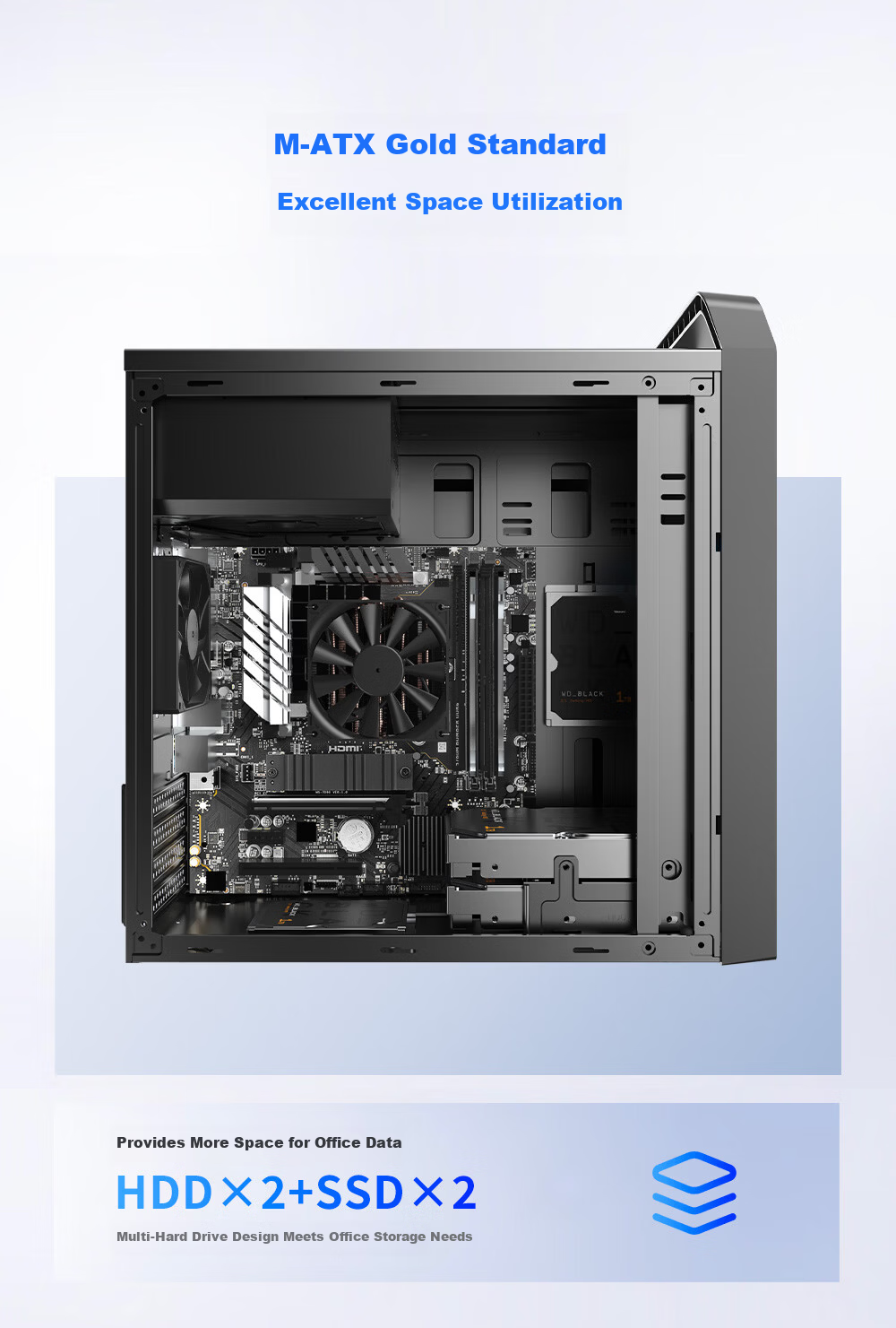 SAHARA Sahara Shangyue S3 Desktop Computer Case Home Office Business Portable Mini Silent Chassis Supports ATX Motherboard 2 Fan Slots 7
