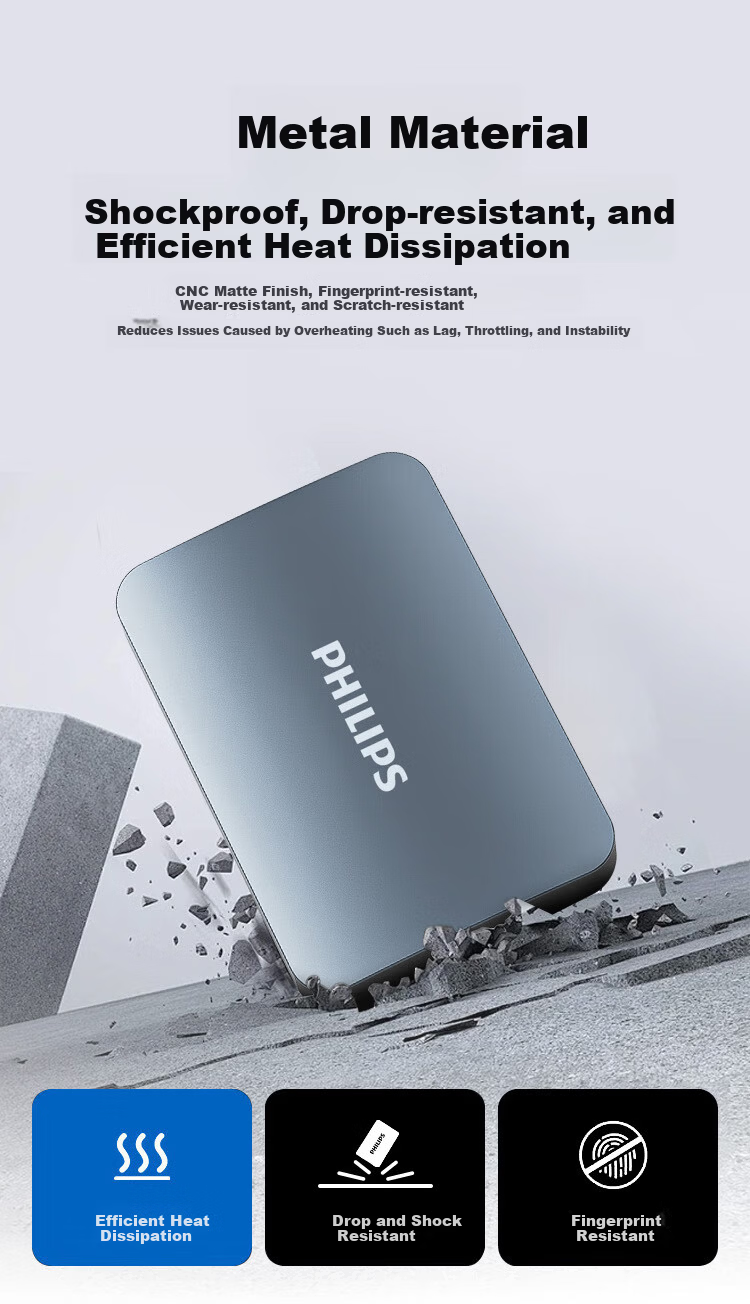 PHILIPS 1TB Dual-Engine Portable Hard Drive USB 3.2 Gen 1 High-Speed Large Capacity 21PD Series 2.5-inch External Mechanical Hard Drive Compatible with Mac Office Storage 2