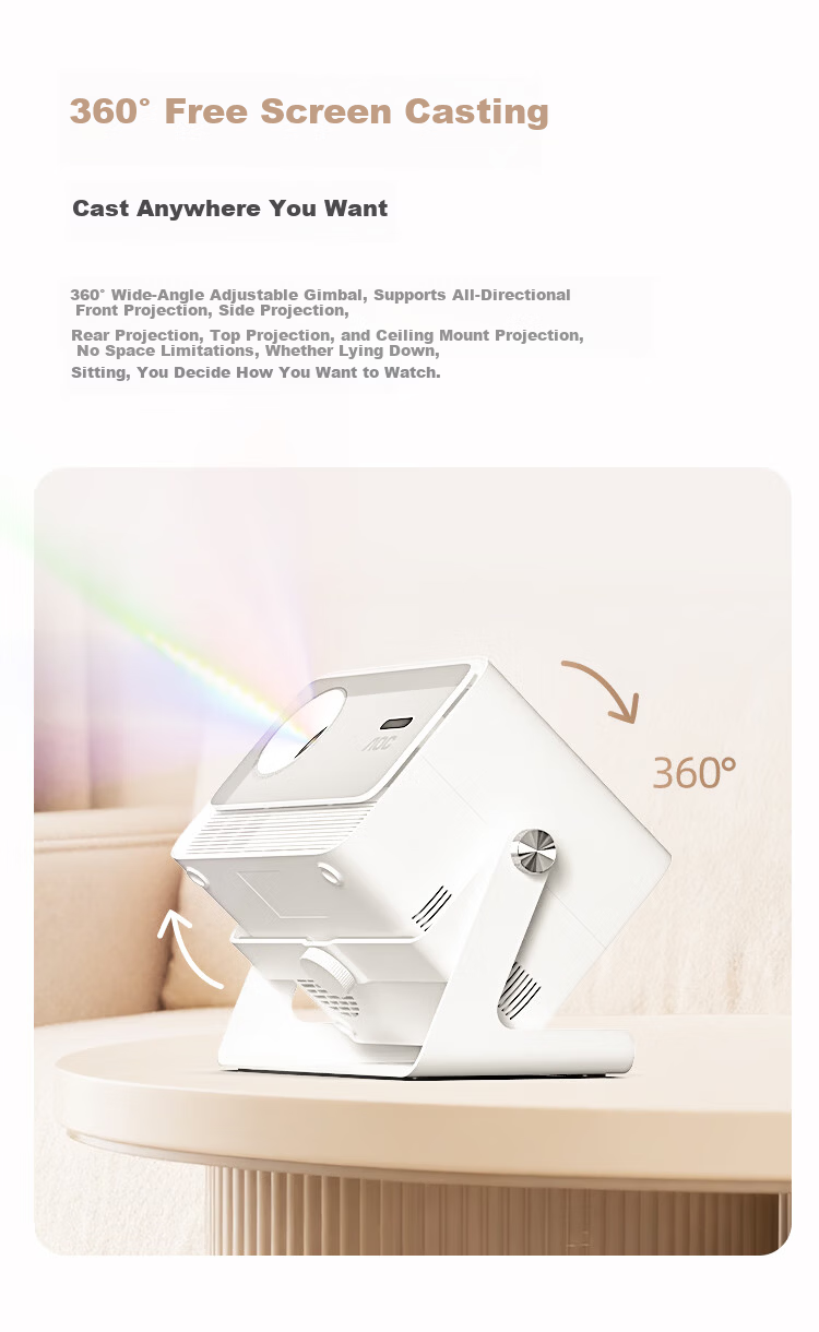 AOC D1 Pro Home Projector True 1080P HD High Brightness Smart 360° Pan-Tilt Portable Projector for Home Theater Bedroom Gaming Conference Office 6