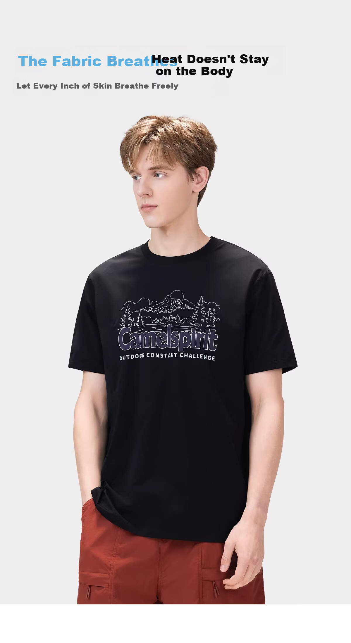 CAMEL Outdoor Quick-Dry Men's T-Shirt Spring Summer Short Sleeve Cooling Breathable Sweat-Absorbing Wrinkle-Resistant Stretch Printed Hiking Sun Protection K048 7