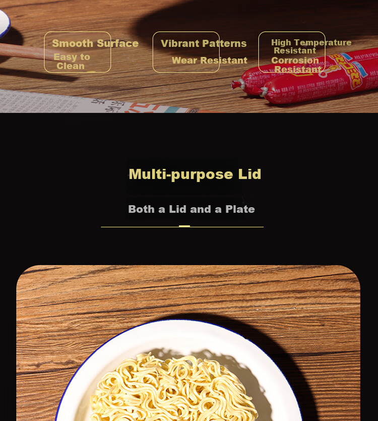 Baijie Enamel Large Capacity Instant Noodle Bowl with Lid Retro Vintage Enamel Soup Cup 1300ml 9