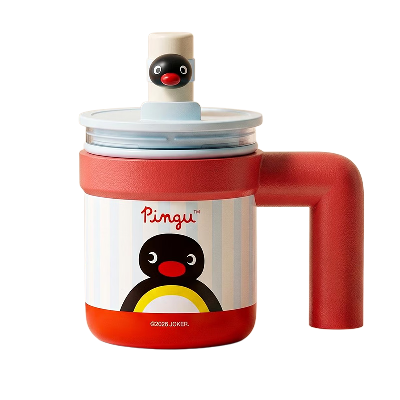 Germ Pingu Penguin Glass Liner Insulated Straw Water Bottle for Women High-Value Coffee Double-Liner Cup 490ML Sunset