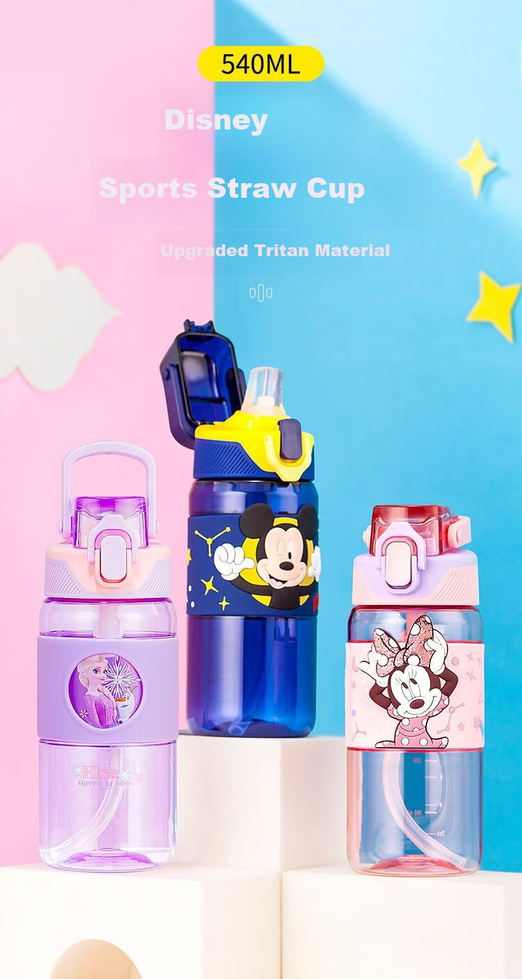 Disney Kids Water Bottle Summer Straw Cup Tritan Material Shatterproof Primary School Student Sports Water Bottle 540ml 1