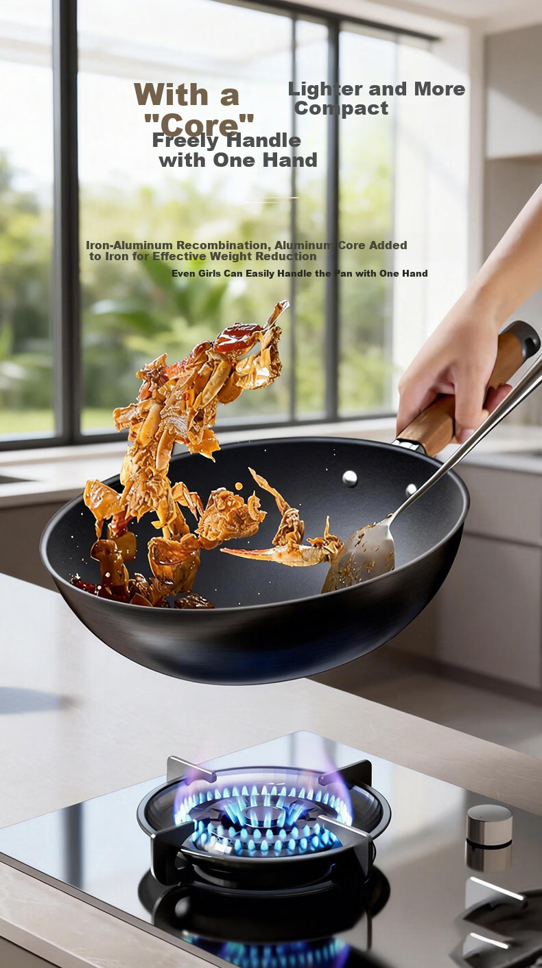 ASD Magic Titanium Iron Non-Stick Wok 32cm Compatible with Induction Cooker 7