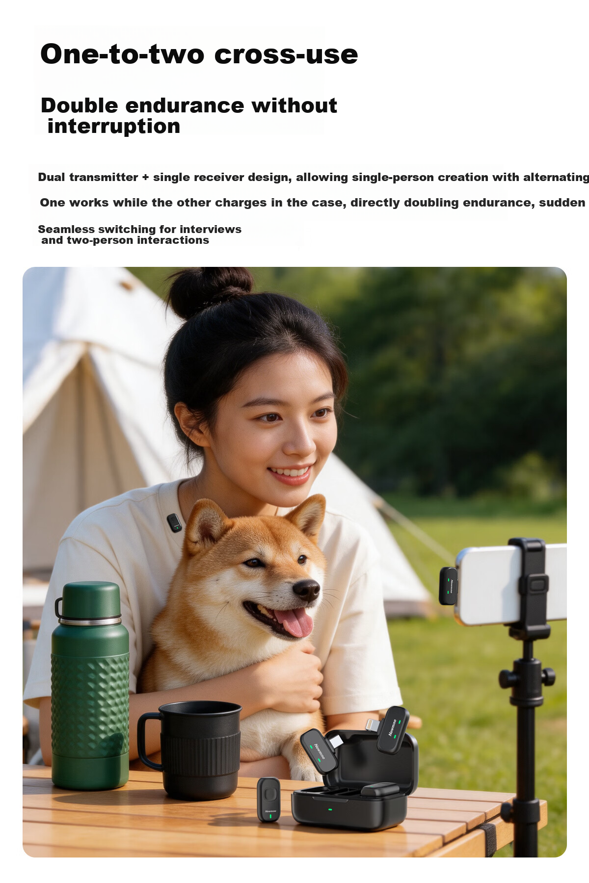 Newman MC261 Wireless Lavalier Microphone for Mobile Interview Recording, Noise-Cancelling Dual-User Version with Charging Base for Streaming and Broadcasting 11