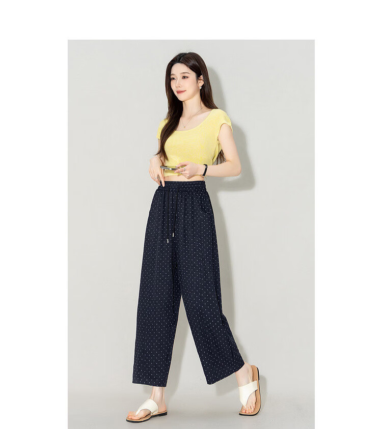 Demana [Comfort Zero Pressure Pants] Summer Korean Retro Polka Dot Straight Leg Elastic Waist Loose Slim Versatile Women's Casual Pants 15