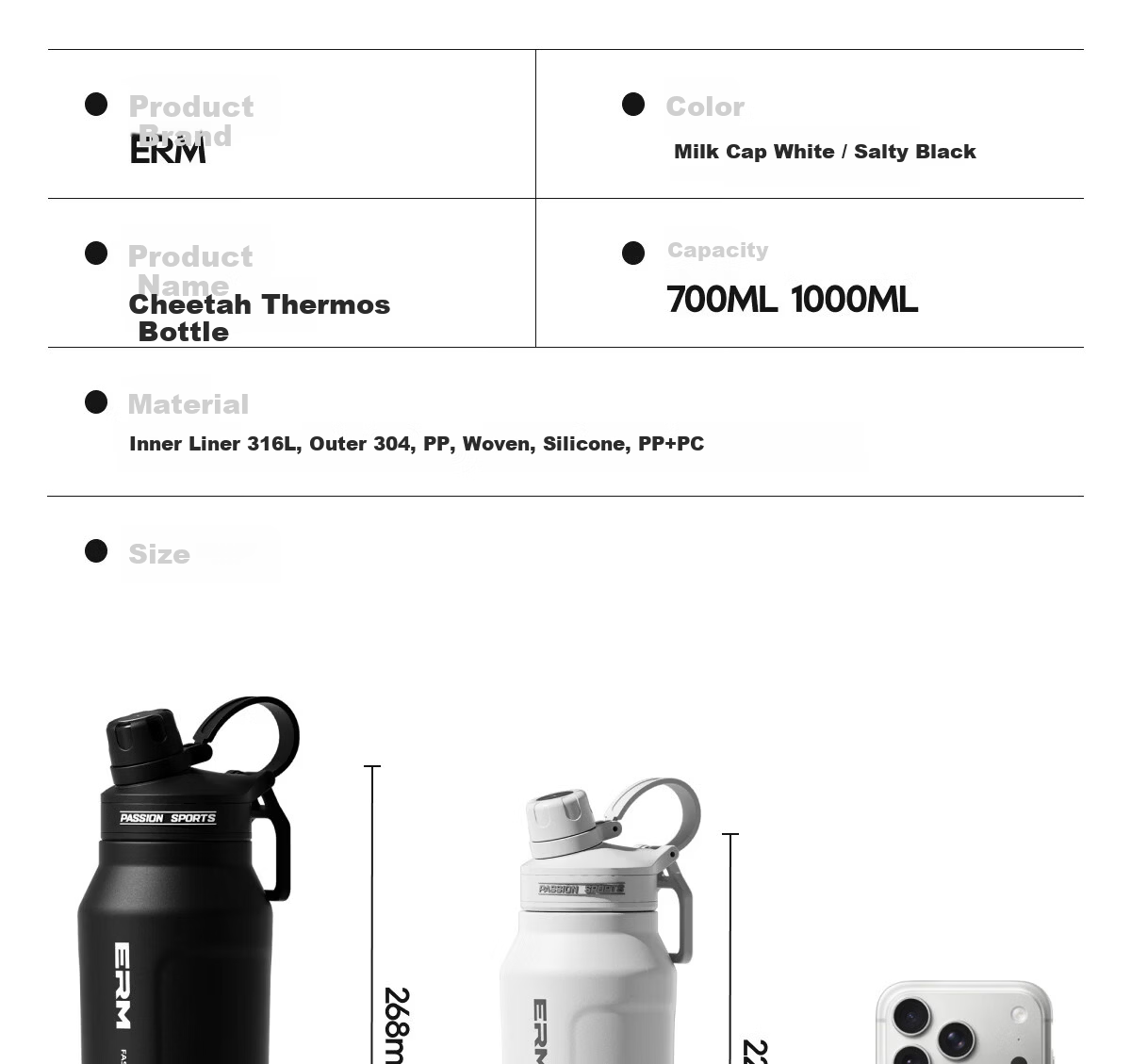 ERM Insulated Mug Large Capacity 316L Stainless Steel Cold Water Bottle for Men Students Outdoor Sports Portable Straw Cup 21