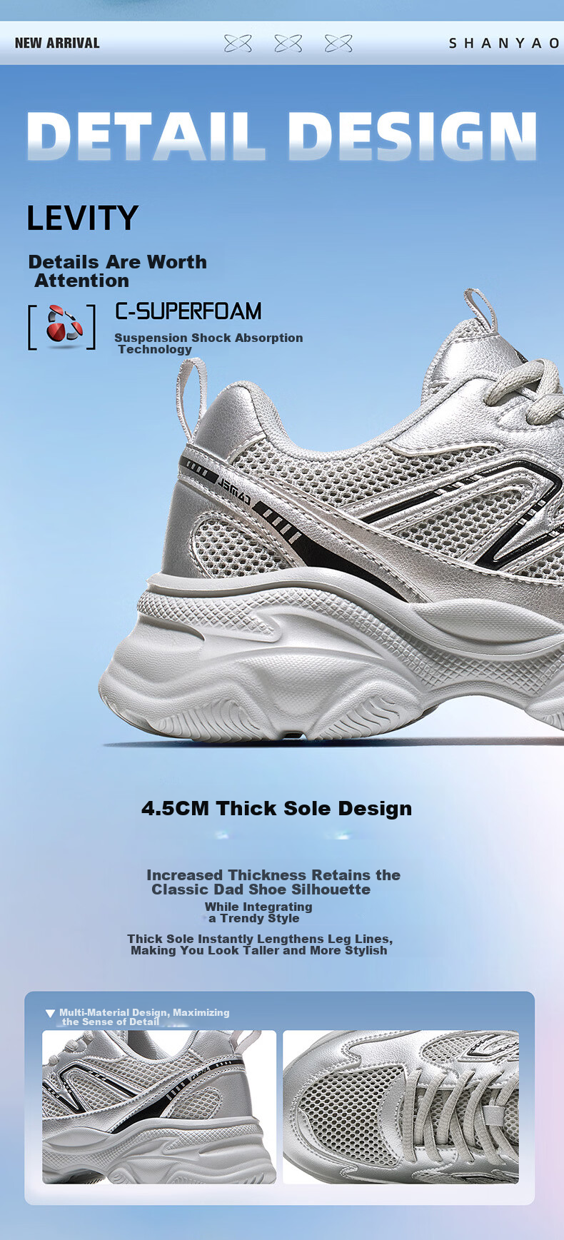 CAMEL Yam Breathable Dad Shoes for Women Thick Sole Height Increasing Sports Casual Shoes K26B60L8019 Beige Size 38 4