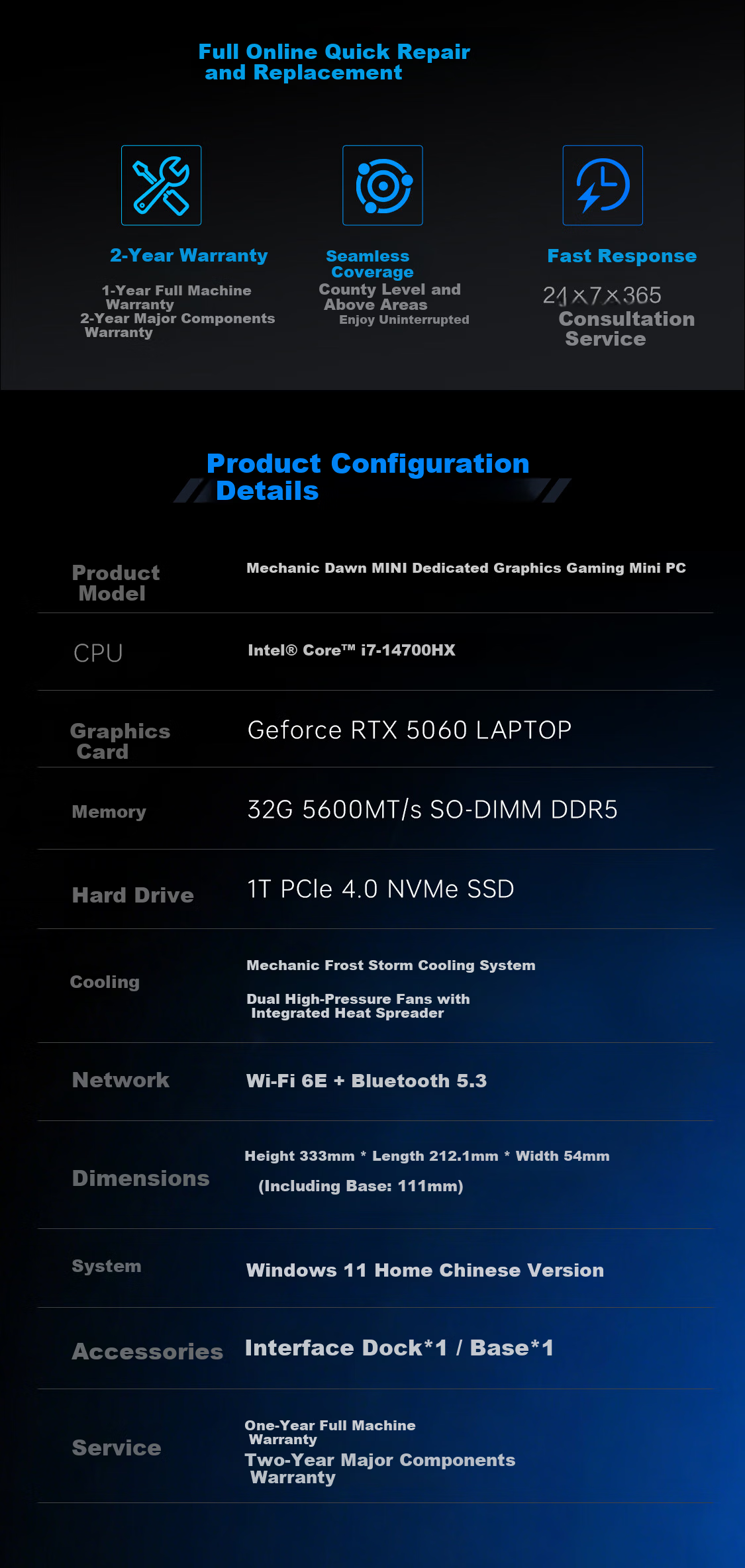 MACHENIKE Dawn Mini High-Performance Gaming Desktop PC Ai Design Workstation (i7-14700HX RTX5060 32GB 1TB) National Subsidy 10