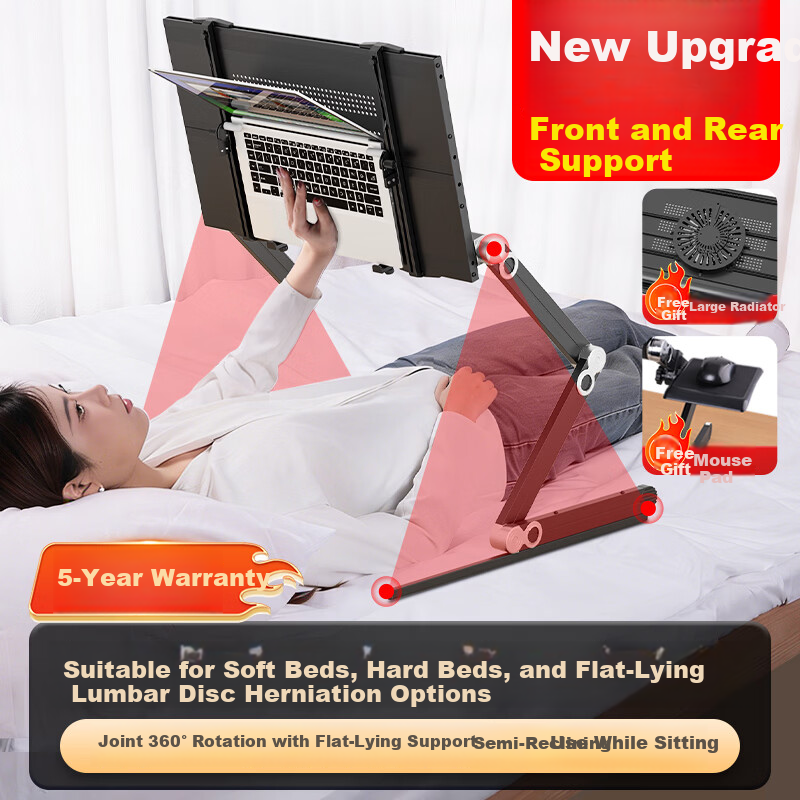 YINO Bed Laptop Table Foldable Lazy Stand Aluminum Portable Adjustable Laptop Desk Large Desktop TX Black