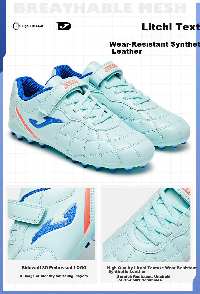JOMA 2025 New Magic Tape Children's Soccer Shoes MG Short Studs Youth Student Training Shoes Light Blue/Dark Blue Size 36 7