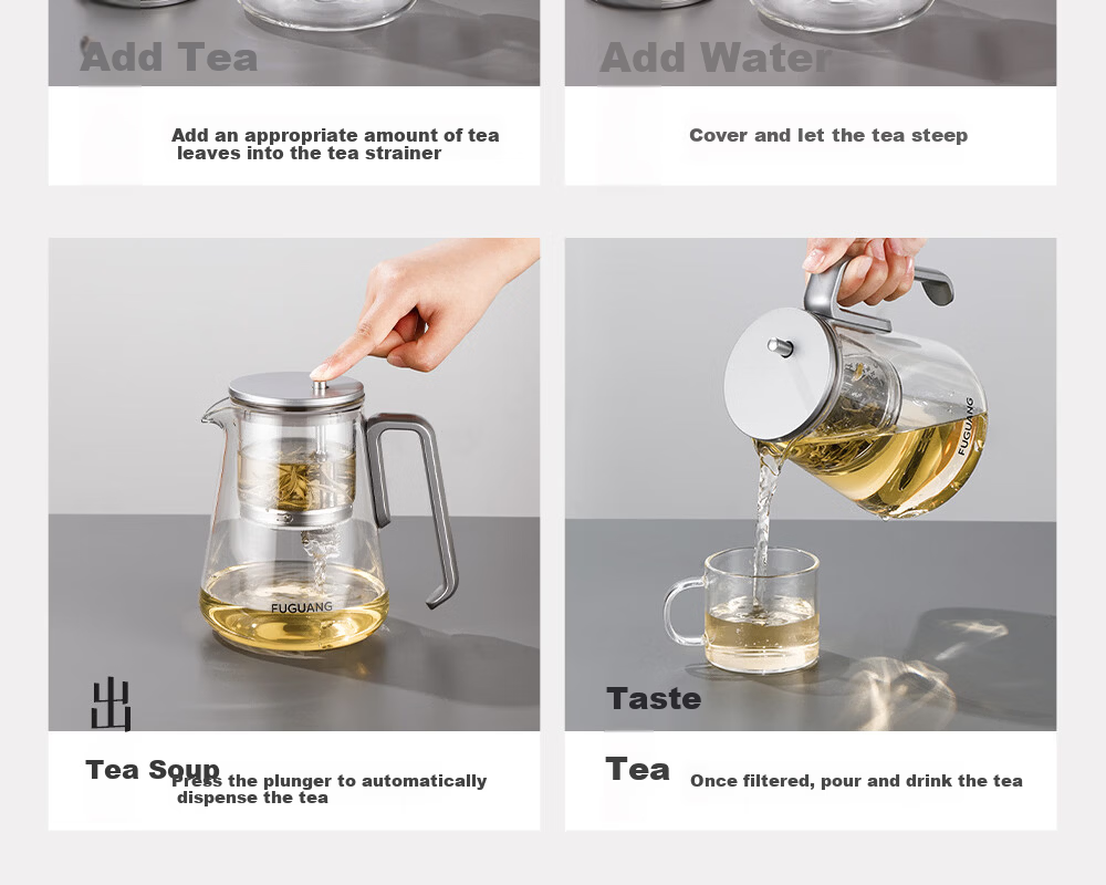 Fuguang Glass Tea Pot with Tea Infuser, Large Capacity Tea Brewing Cup 25