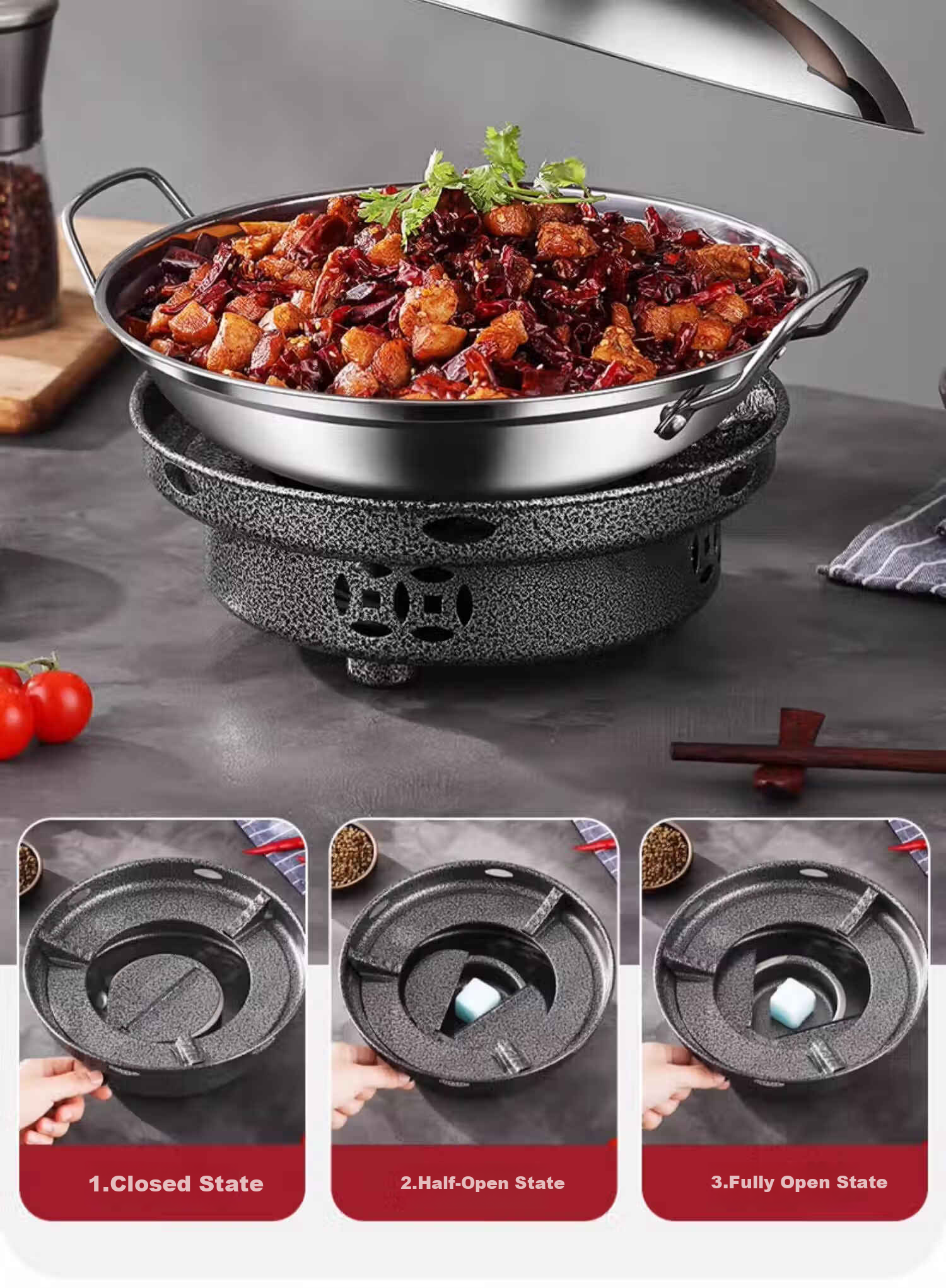 Deming Dry Pot Mini Hot Pot Household Windproof Special Alcohol Stove Solid Alcohol Thickened Stainless Steel Small Pot with Lid 6