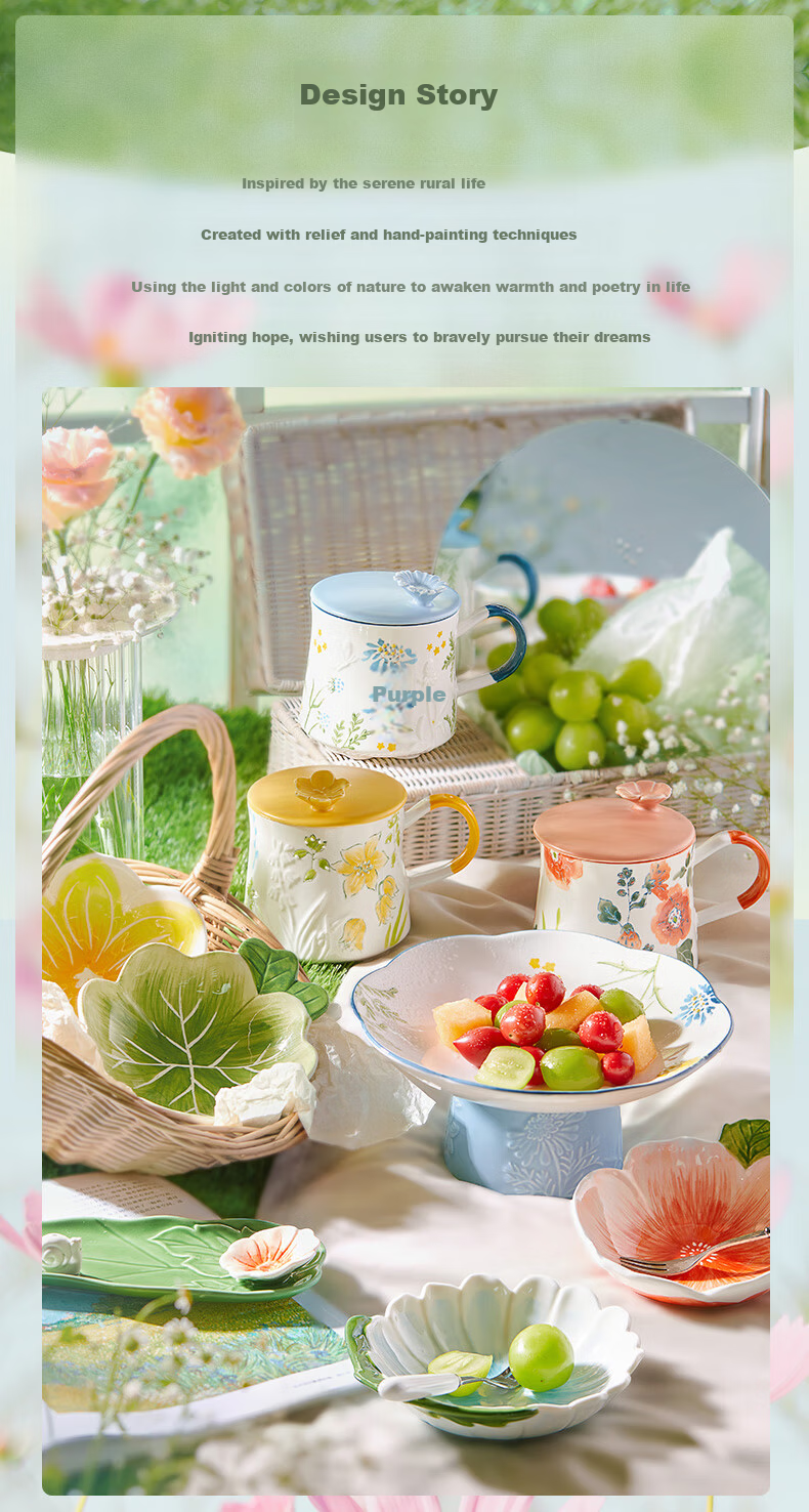 JOYYE Ceramic Mug Hand-Painted Embossed Underglaze Color Dream Flower Cup Birthday Gift Holiday Souvenir 2