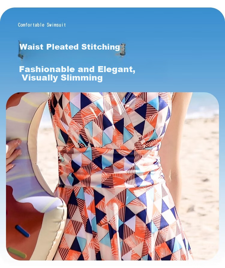 Xtep Women's Sun Protection Fashion Printed Conservative One-Piece Dress Swimsuit Slimming Beach Vacation Hot Spring Wear 4