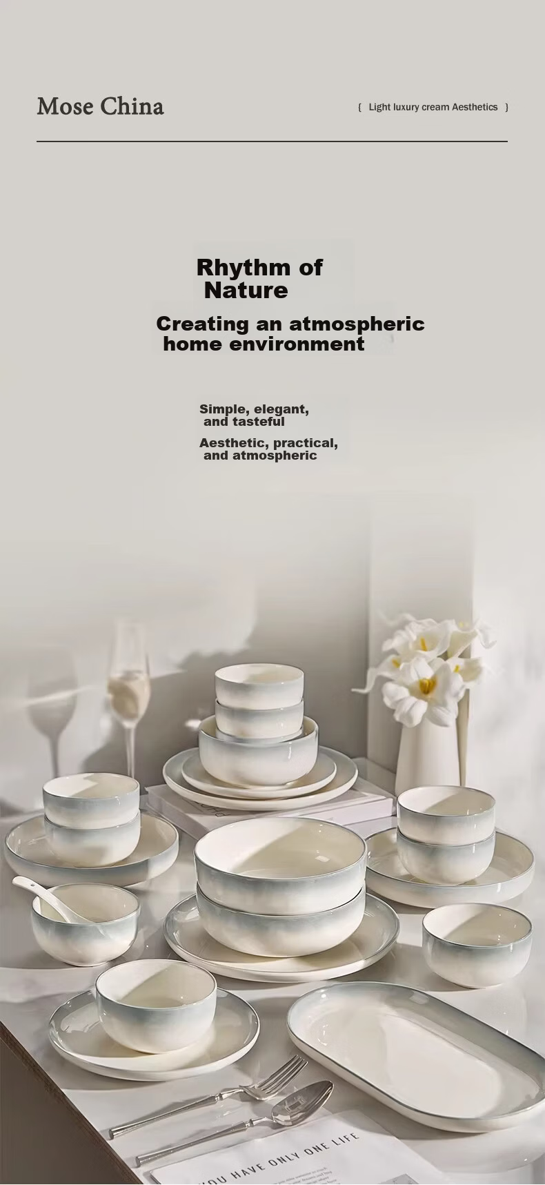 Ink Color Premium Tableware Set Home Use 2026 New High-Value Bowls and Plates Housewarming Ceramic Dinnerware 48 Pieces 3