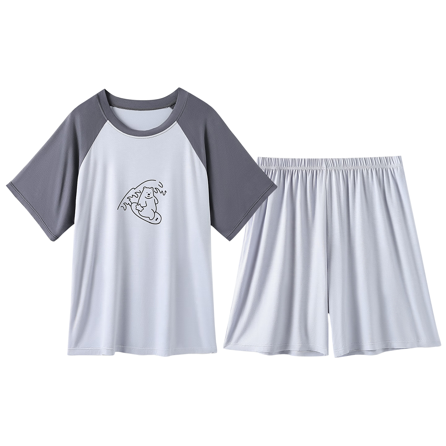 Bingxue Kapok Boys' Summer Modal Pajama Set Breathable Cooling Short Sleeve Shorts for Teenagers and Overweight Kids
