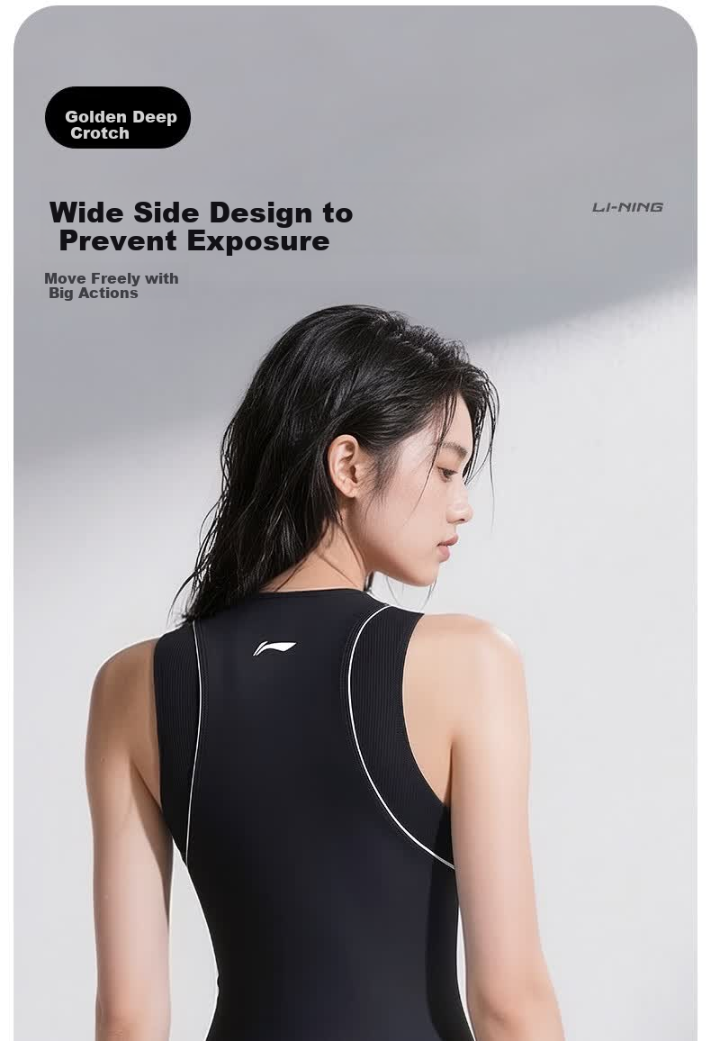 LI-NING Women's Premium 2026 New Hot Spring Swimwear One-Piece Triangle Racing Adult Swimsuit Self-Operated 4