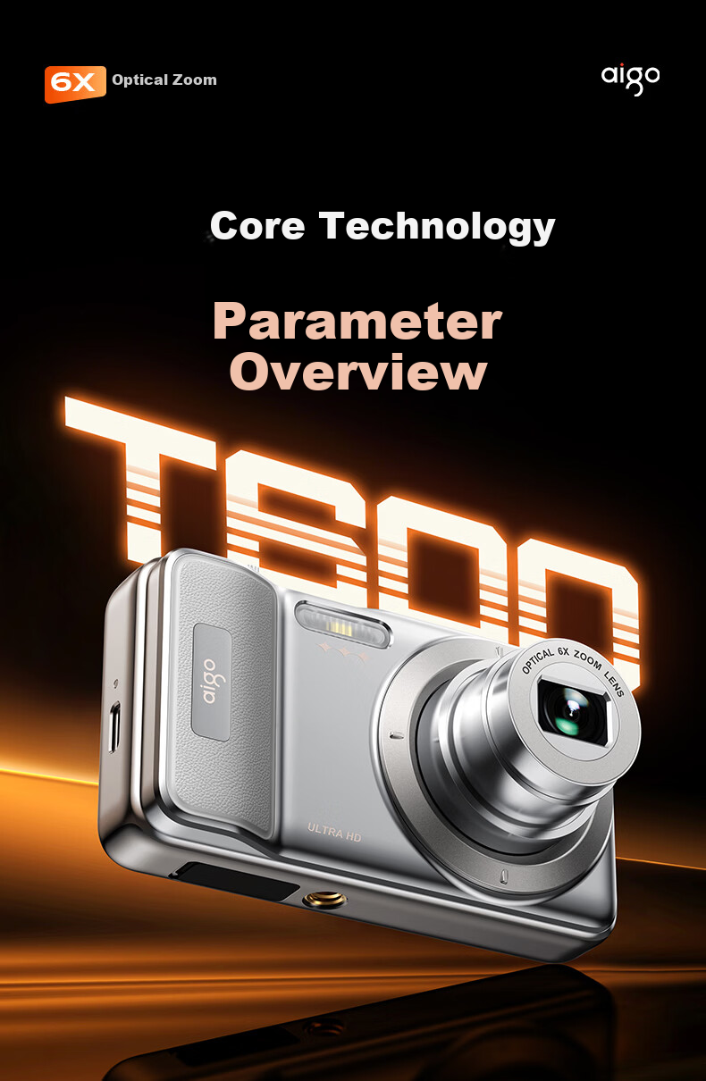 Aigo T600 Optical Zoom Retractable Lens Dual Camera Selfie Student Digital Camera Gift for Girls, Entry-Level Mirrorless Vlog Campus Alternative CCD, Silver White Color, 32GB 20