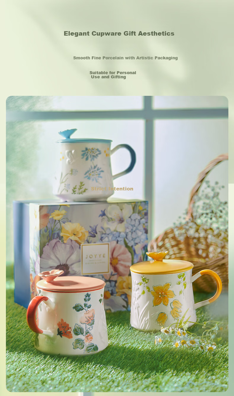 JOYYE Ceramic Mug Hand-Painted Embossed Underglaze Color Dream Flower Cup Birthday Gift Holiday Souvenir 4