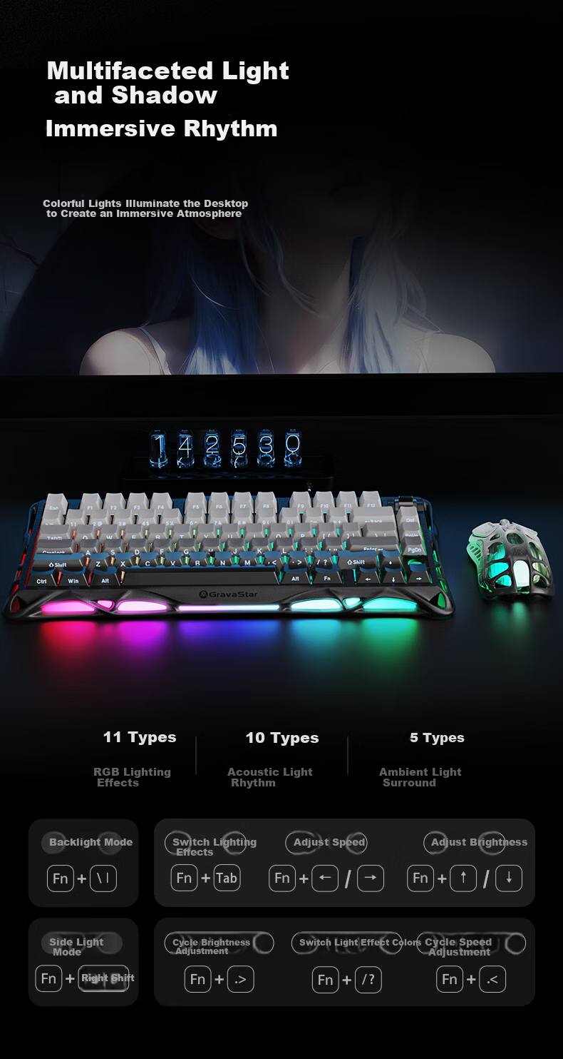 GravaStar Gasket Mechanical Keyboard, Gaming Wireless Wired Bluetooth Tri-Mode Gasket Customizable Keyboard And Mouse Set, Explorer Black Gift Box Editio 12