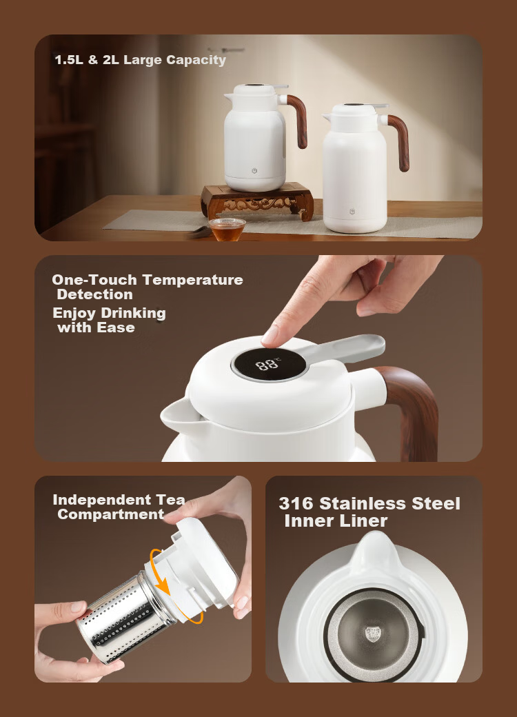 JD Jingzao Temperature Display Stewing Teapot Large Capacity Insulated Home Kettle 1.5L White 3