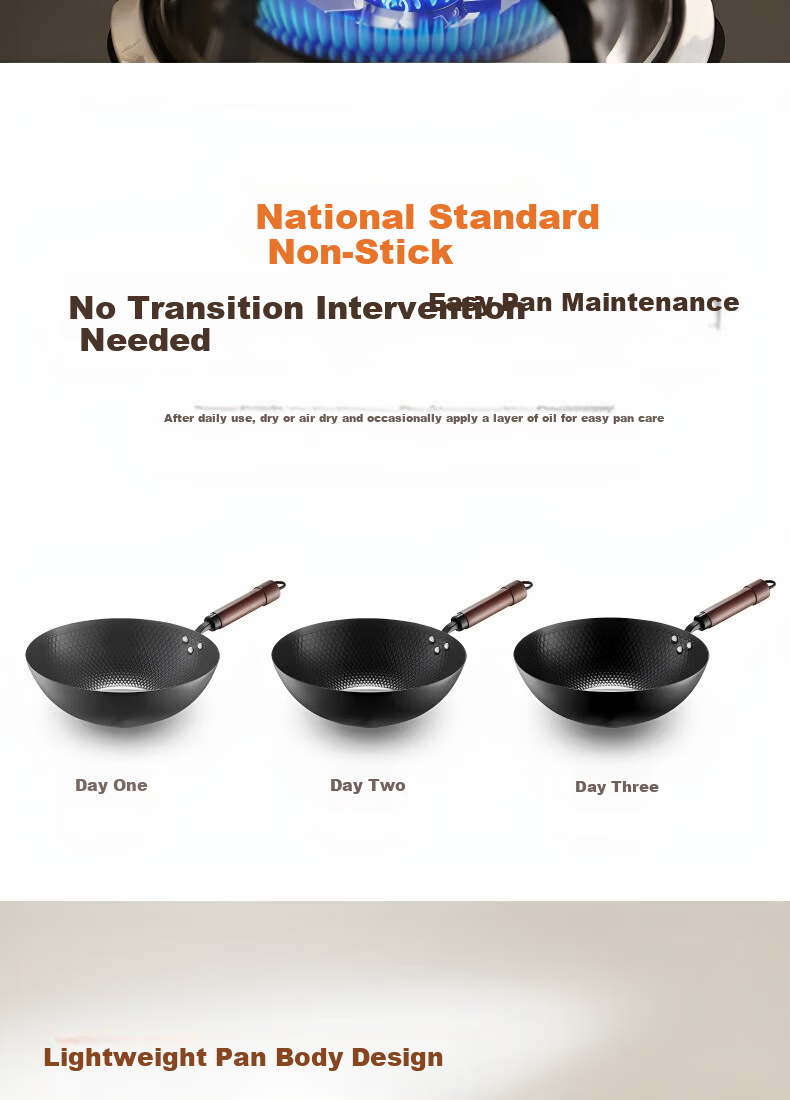 Carote 32cm Titanium-Free Coating Iron Wok Non-Stick Stir Fry Pan for Home Use Compatible with Gas and Induction Cooktops 9