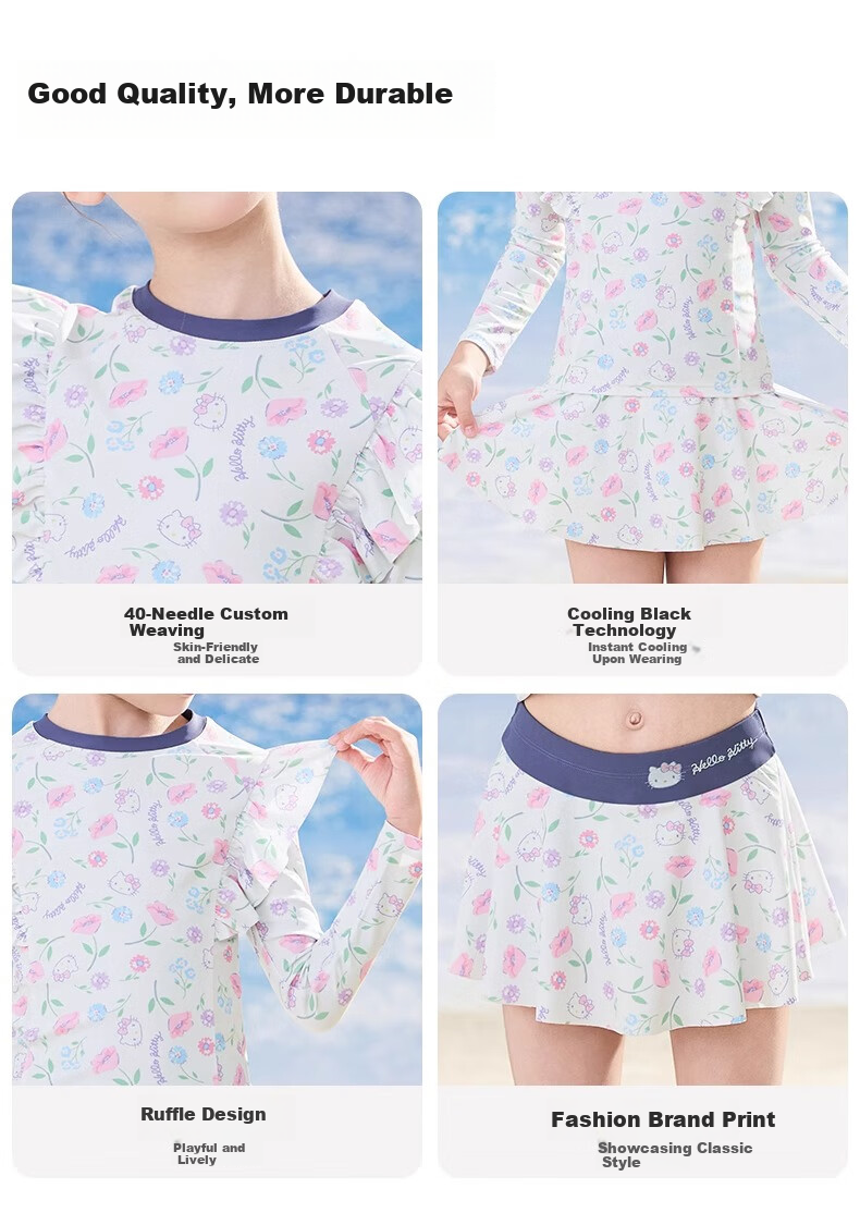 F.DYRAA & Hello Kitty Kids' Sun-Protective Swimwear Set A-Class Two-Piece KC522C0022E Floral Kitty Size 110 3