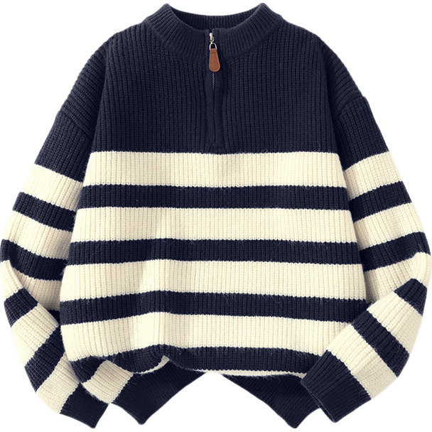 Baleno Kids Sweater 2025 Winter New Boys Half-Placket Striped Pullover Fleece-Lined Knitwear for Older Children