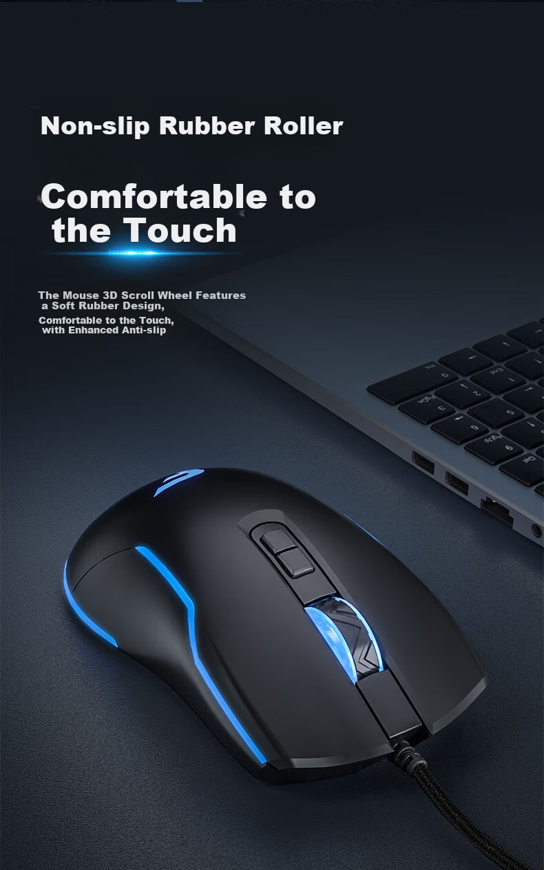 Founder Seven-Color Mixed Light Wired Gaming Mouse 4-Level Up to 7200DPI Esports-Grade Chip Gaming Office Mouse Universal for PC Laptop G900 Black 11