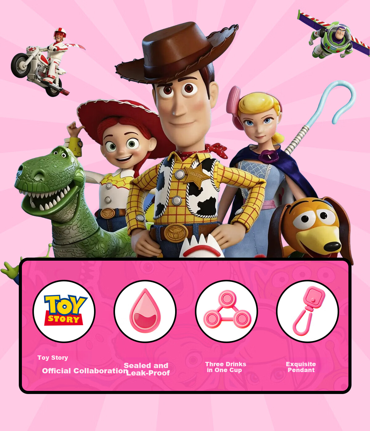 Germ Toy Story Kids Insulated Water Bottle with Straw, Dual-Use Coffee Cup, Portable 580ML, Tris Pink 3