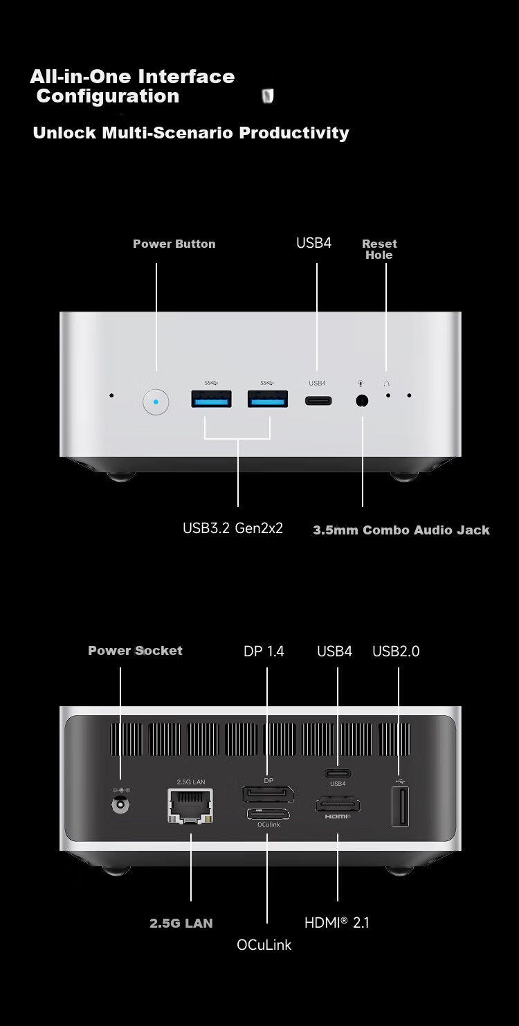 Mingfan M1 Pro-285H Core Ultra9 285H Mini PC AI Gaming Office Design Mini Desktop High-Performance Computer 32GB+1TB 15