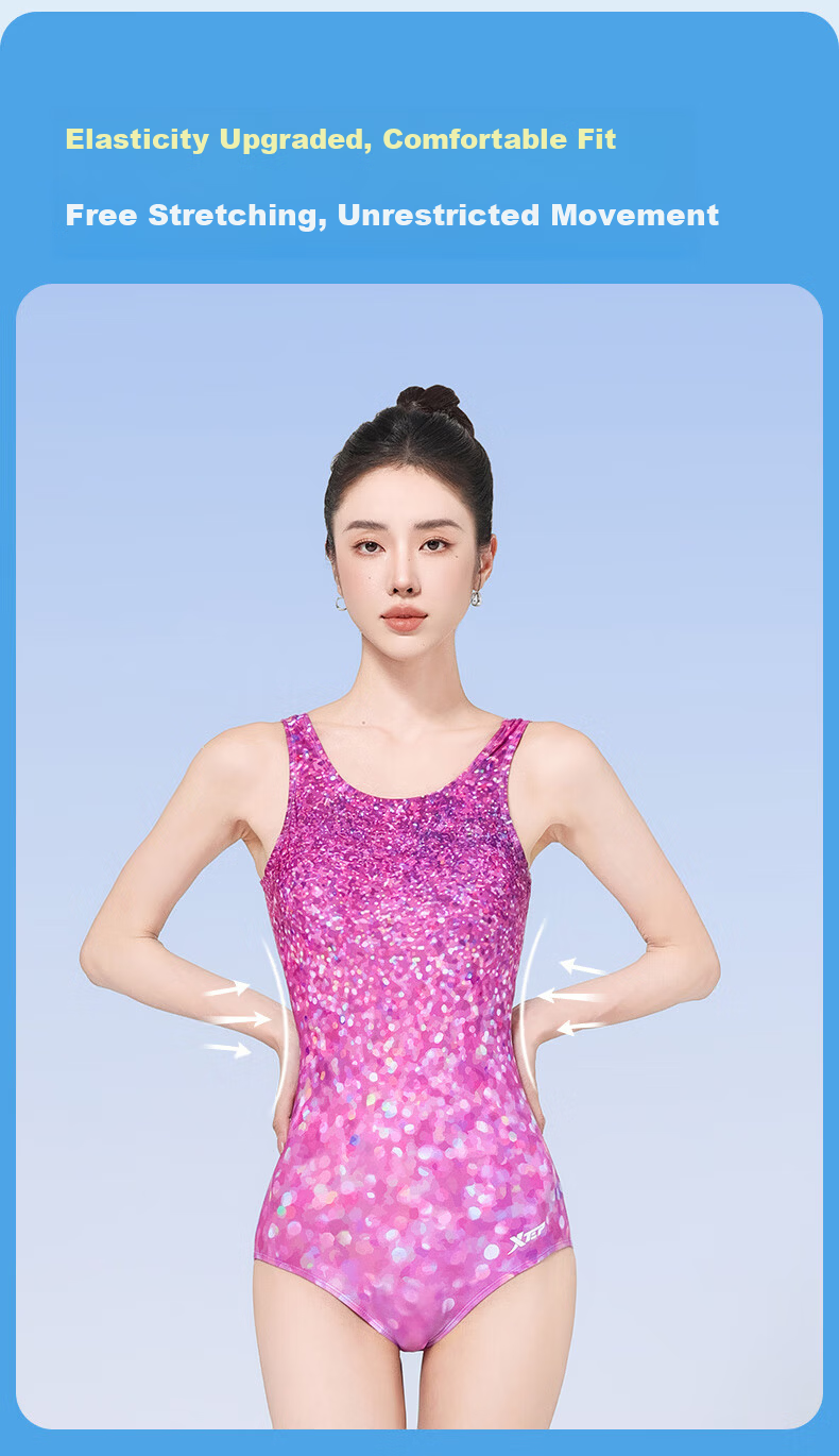 Xtep Women's Slimming Tummy Control One-Piece Triangle Sexy Professional Racing Swimsuit for Swimming Pool 2