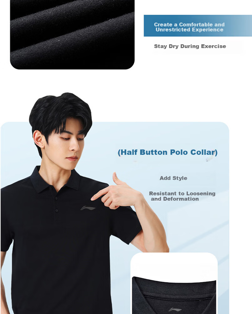 LI-NING Men's Polo Shirt Short Sleeve 2026 Summer New Cotton Breathable High-End Men's T-Shirt Sportswear 6