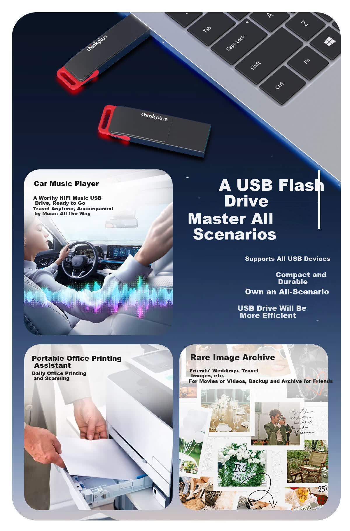 ThinkPlus Lenovo 16GB USB 2.0 Metal Durable USB Flash Drive Business Office Study Essential MU221 Series 7