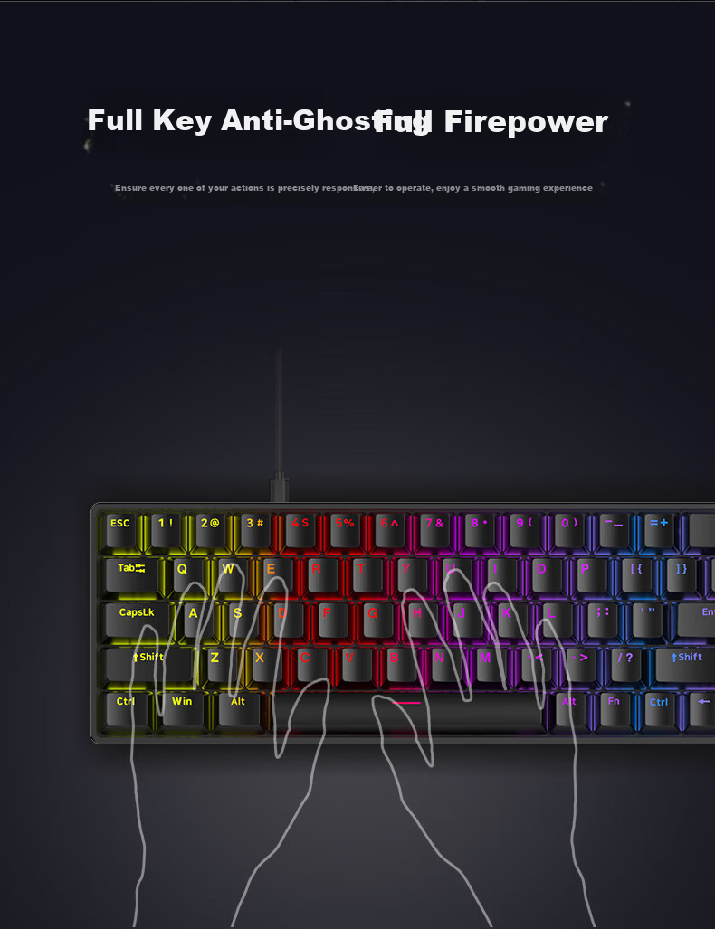 Founder K68 Wired Mechanical Gaming Keyboard RGB Backlit Portable Mechanical Keyboard Computer Tablet Peripheral Keyboard Office Typing E-sports Gaming Keyboard Red Switch 8