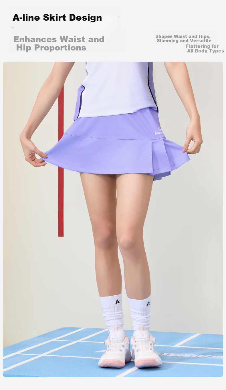 KAWASAKI Women's Badminton Knitted Skirt Casual Sports Anti-Exposure Half Skirt D2707 Purple XL 7