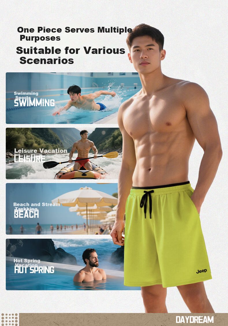 JEEP Men's Double-Layer Swim Trunks Quick-Dry Sun Protection Beach Swimming Gear Persimmon Orange 2XL 3