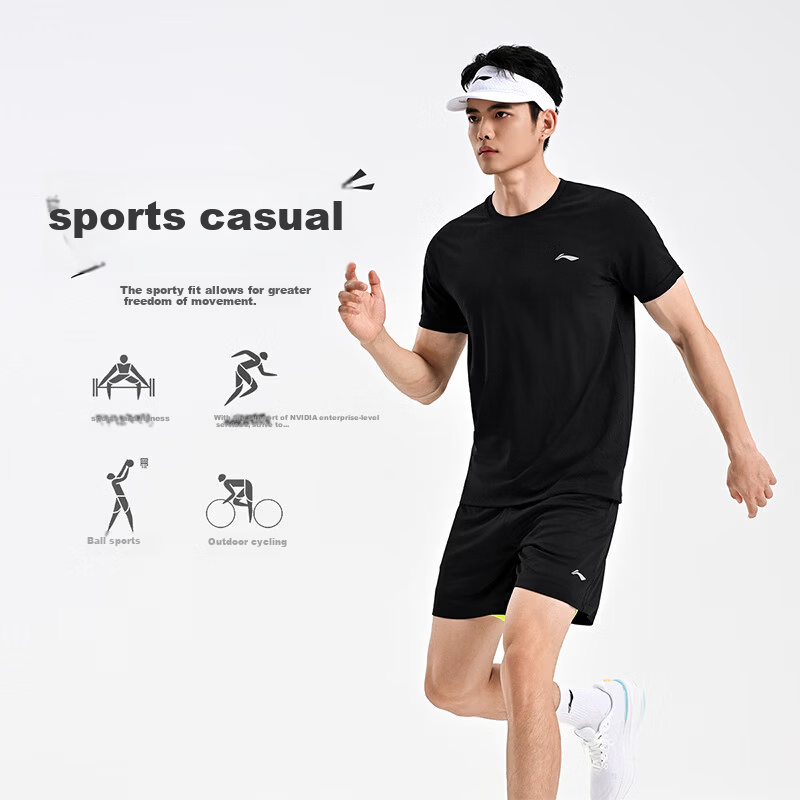 LI-NING Unisex Badminton Short Sleeve Set Two-Piece Competition Training Sportswear Team Uniform Black S